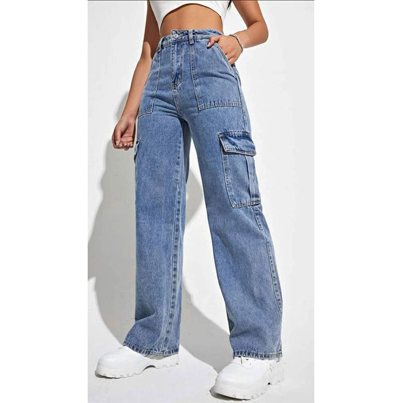 Y2g Style Overalls Women's Multi-Bag Women's Pants European and American Loose Washed-out Spleen Bag Jeans