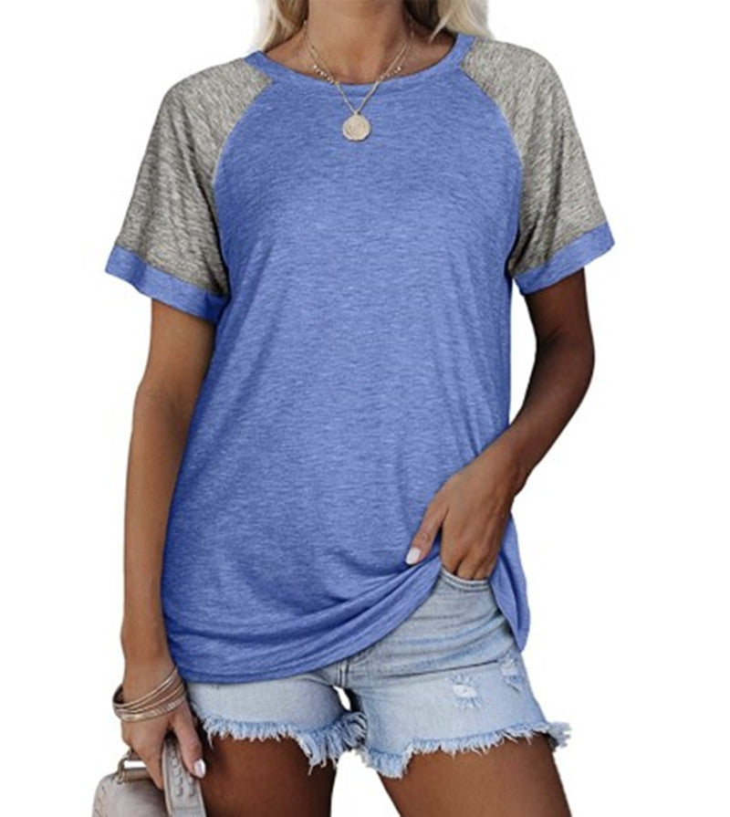 Women's Spring/Summer New round Neck Color Matching Short Sleeve Women's T-shirt Tops