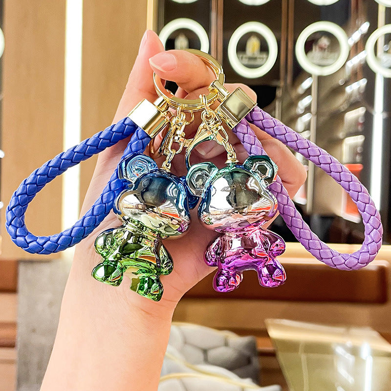 Cartoon Resin Electroplated Two-Color Standing Bear Keychain Cute Automobile Hanging Ornament Crane Machine Personalized Gift Key Chain