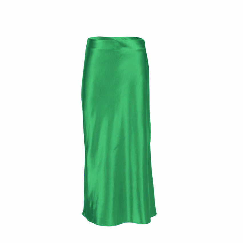 Long Skirt High Waist Satin Slim Fit Temperament Leisure Draping Sheath Satin Skirt for Women