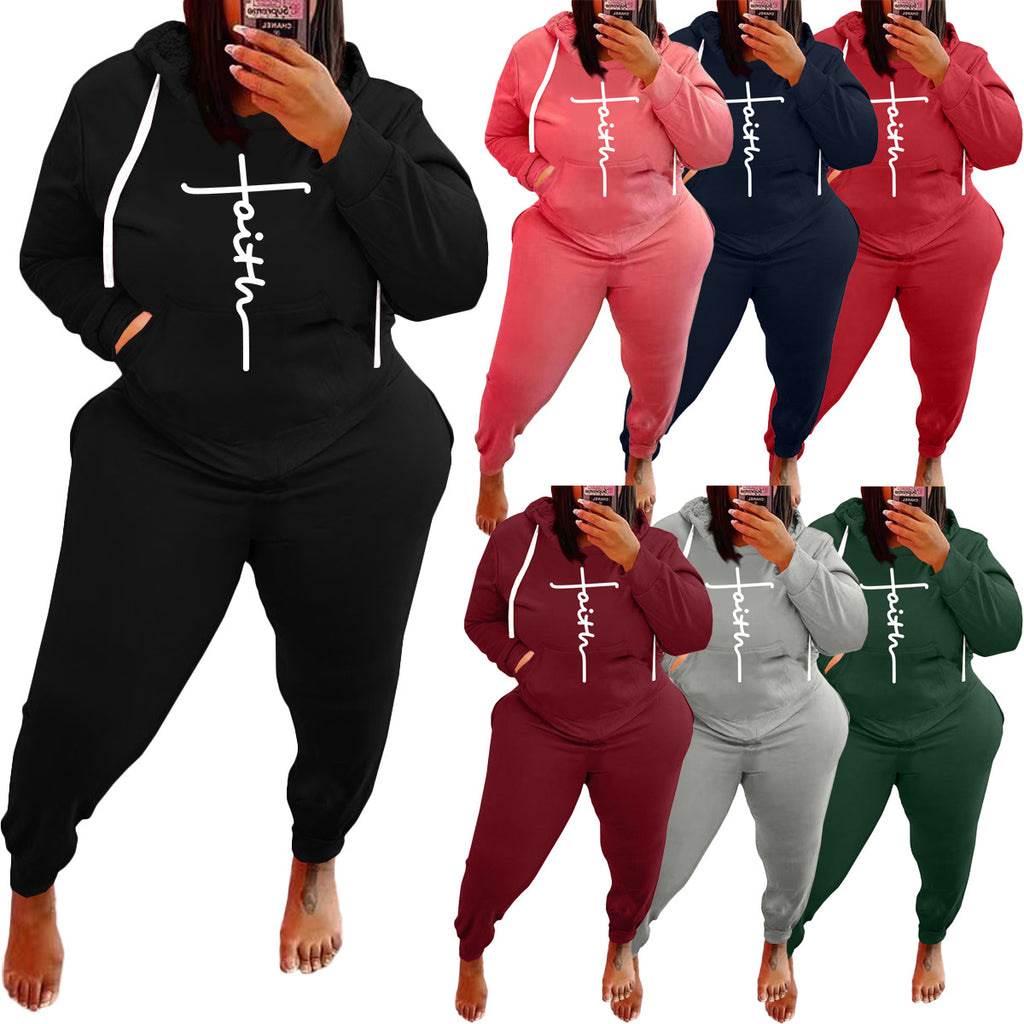 Large Size Women's Sports Sweater Casual Two-Piece Suit plus-Size Clothes