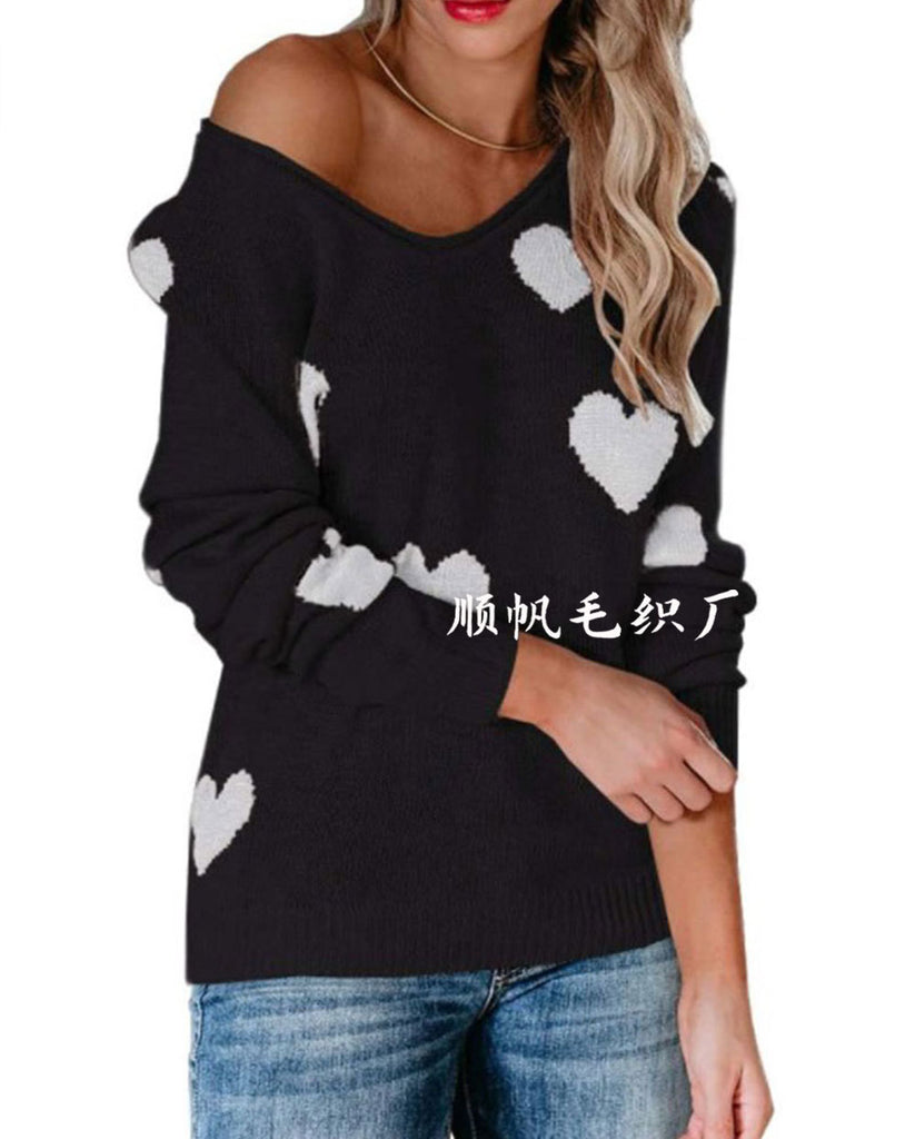 Loose Love Valentine's Day V-neck Sweater European and American Pullover Women