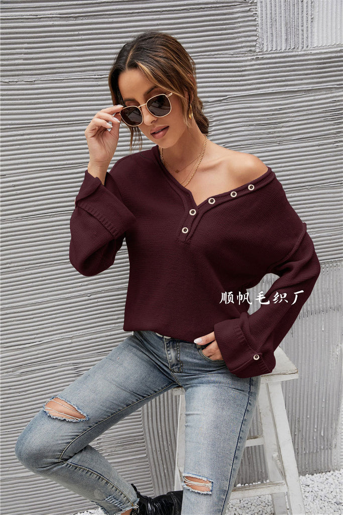 Solid Color Pullover Women's plus Size V-neck Sweater Europe and America Cross Border Long Sleeve Sweater Women