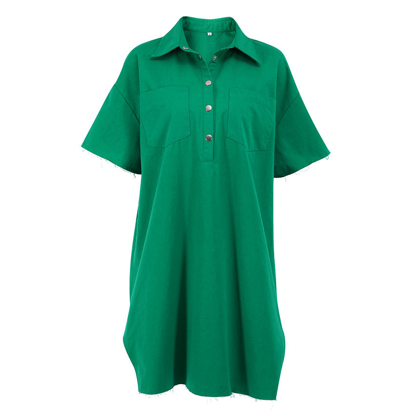 European and American Street Dress Loose American Polo Dress Niche Oversized Cotton Pocket