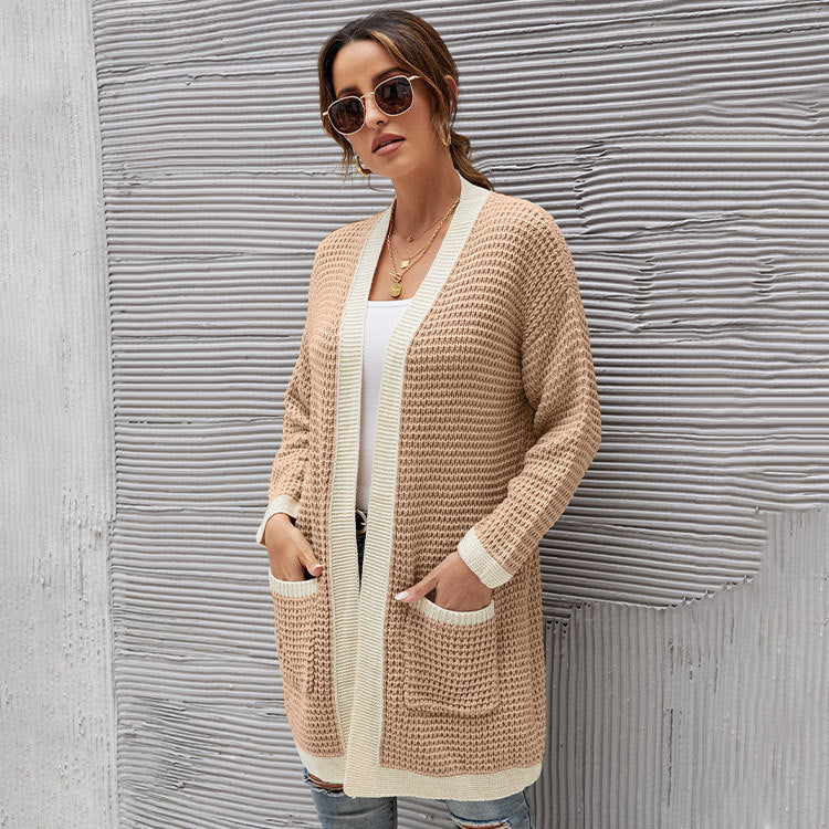 Loose plus Size Color Matching Long Sleeve Sweater Coat Women