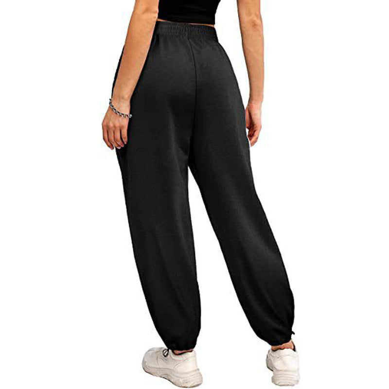 Loose Leisure Sports Drawstring Wide Leg Ankle Banded Pants Women