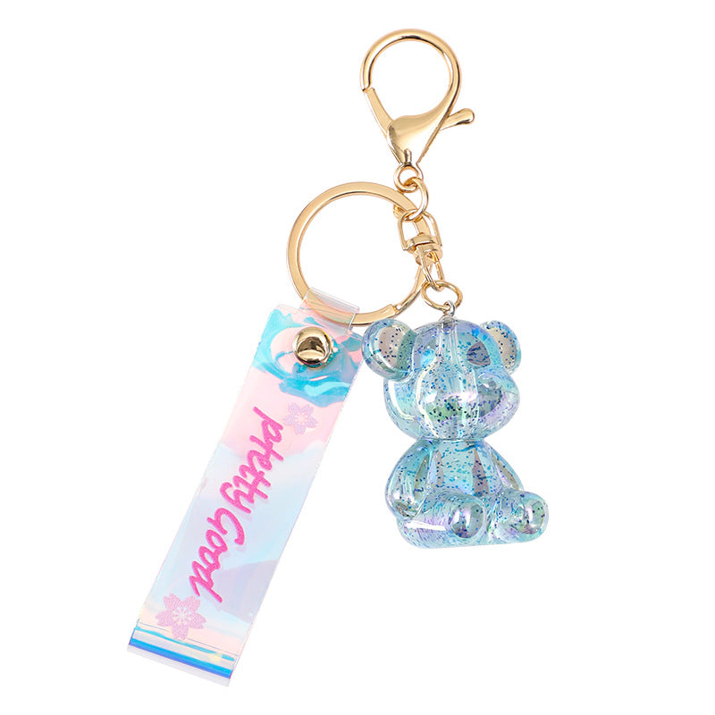 Acrylic Sitting Crystal Bright Starry Sky Violent Bear Car Key Ring Girl's Heart Ornament Bag Ornaments