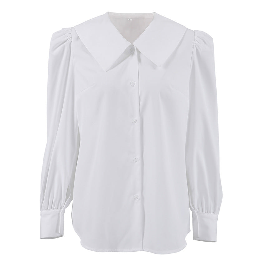 French Style Temperament Commuter Sailor Collar Casual Versatile Long Sleeves White Shirt European and American Classic Niche