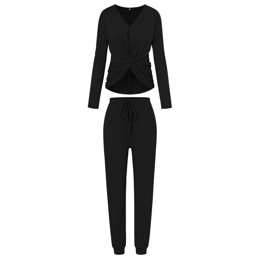 2022 Autumn New Knitting Suit Women's Solid Color Fashion Casual Trousers Two-Piece Set