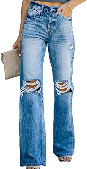 High Waist Temperament Water Washed Hole Casual Denim Trousers