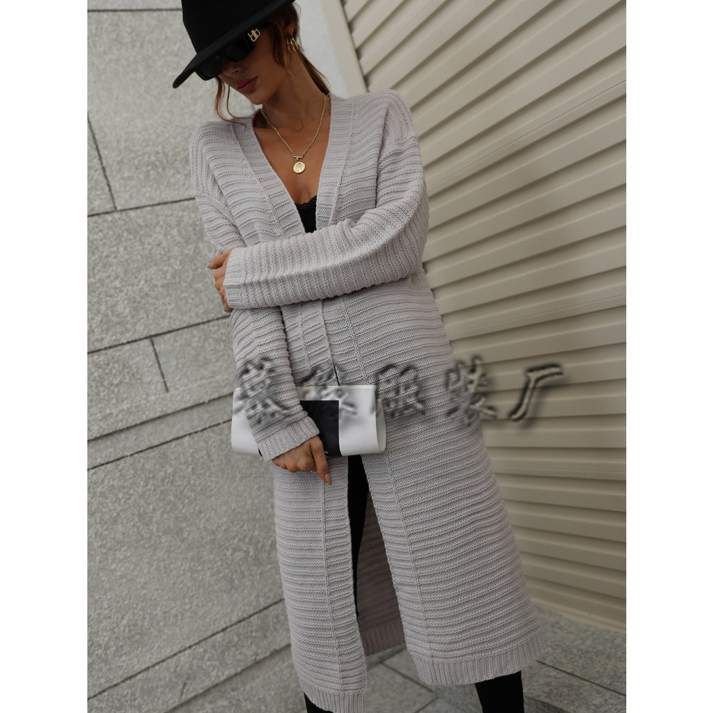 Long Cardigan Solid Color European and American Style Women Knitted Women's Cardigan Sweater Women