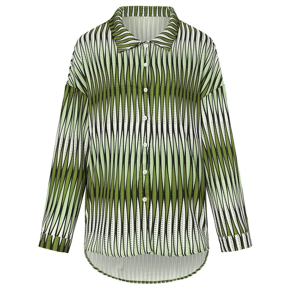 2022 Early Autumn New Fashion Loose Top Women's Lapel Long Sleeve Striped Shirt