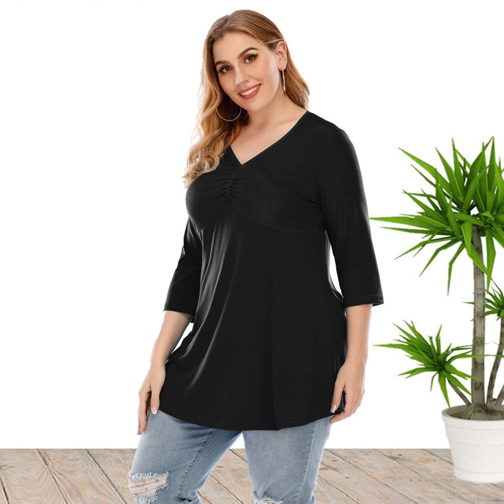 Cropped Sleeve Top plus Size Shirt