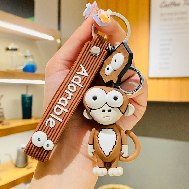 Creative Funny Cute Cartoon Ugly and Cute Eye-Popping Doll Keychain Car Shape School Bag Pendant Small Gift Wholesale Pair