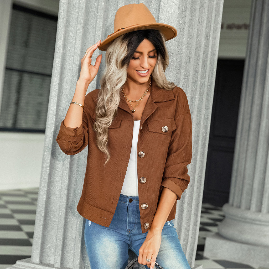 2022 Autumn and Winter New Corduroy Loose Top Fashion Women's Wear All-Matching Jacket Coat