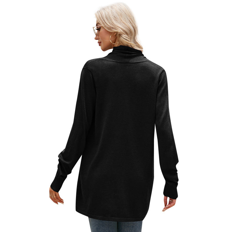 Mid-Length Sweater Coat Loose Temperament Knitwear Pure Color All-Matching Long Sleeve Knitted Cardigan