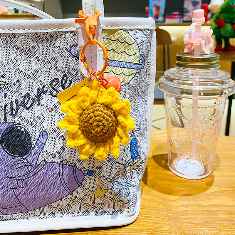 Creative Plush Crocheted Pendant Cartoon Car Key Ring Schoolbag Pendant Front Orange Brocade Pair of Small Gifts
