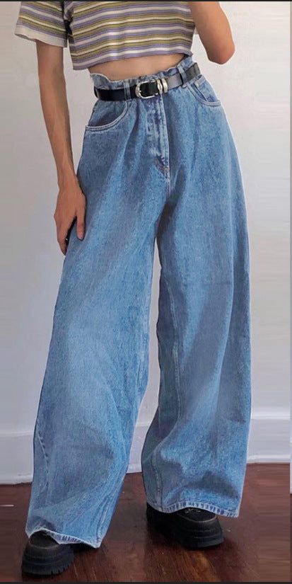 Jeans Women's European and American New Washed Fashion High Waist Loose Draggle-Tail Trousers