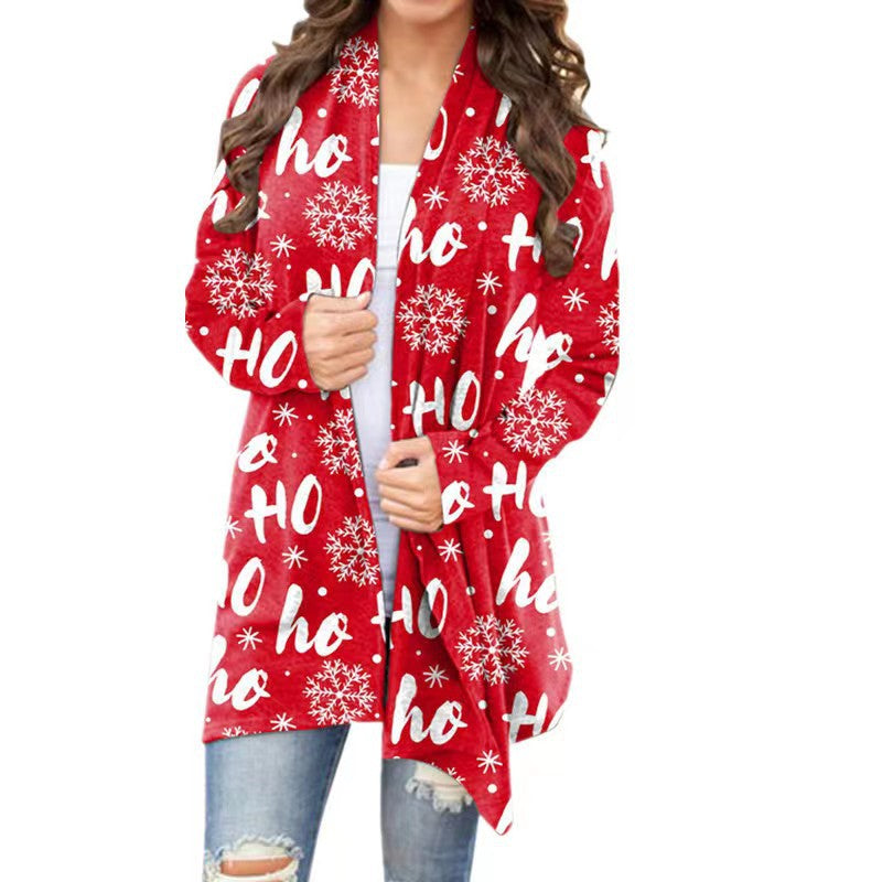 Christmas Printed Casual Long-Sleeved Cardigan for Women