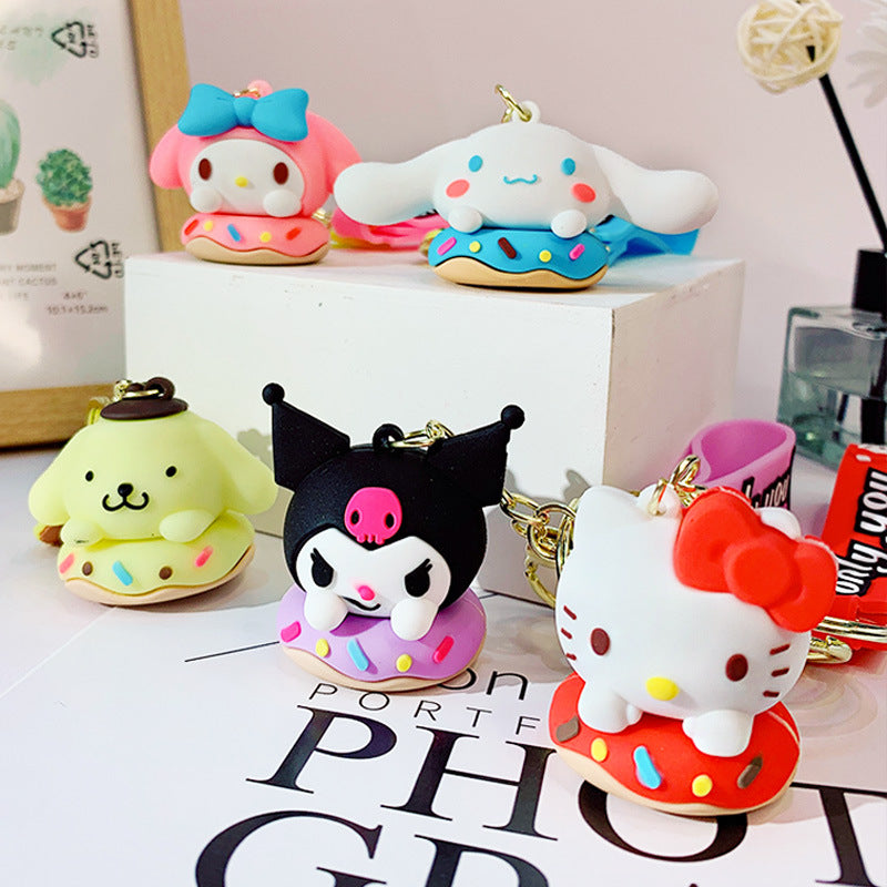 Creative Cartoon Sanrio Donut Keychain Cute Exquisite Big Ear Dog Doll Car Key Chain Accessories