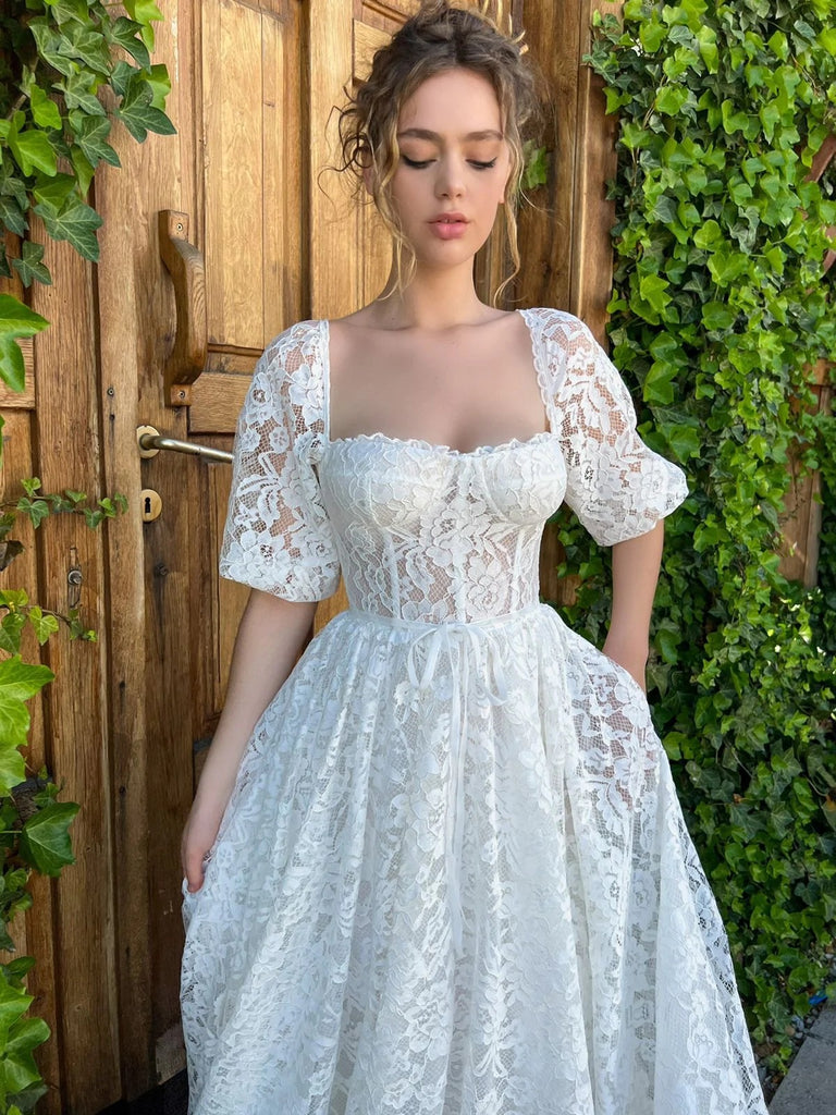 Sexy Short Sleeve Banquet Princess Dress Lace Dress