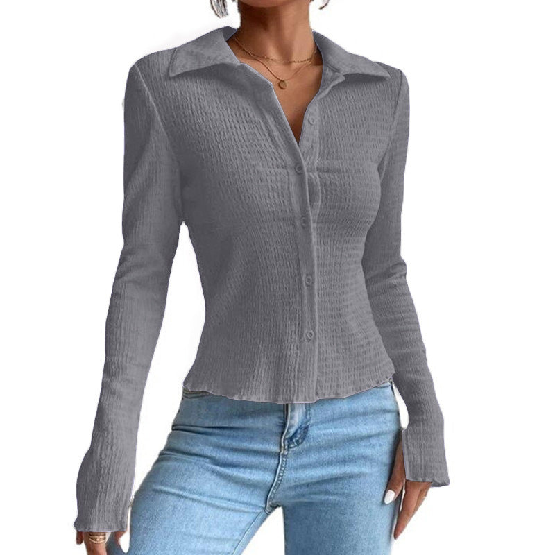 Bestseller Solid Color Stitching Split Sleeve Cardigan Button Top Lapel T-shirt