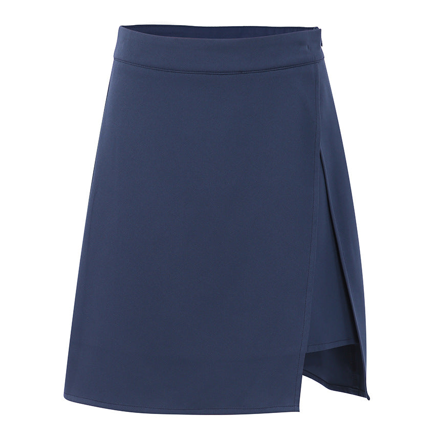Commuter Split Skirt Fake Two-Piece High Waist A- line Skirt Pure Color All-Matching Short Skirt for Women