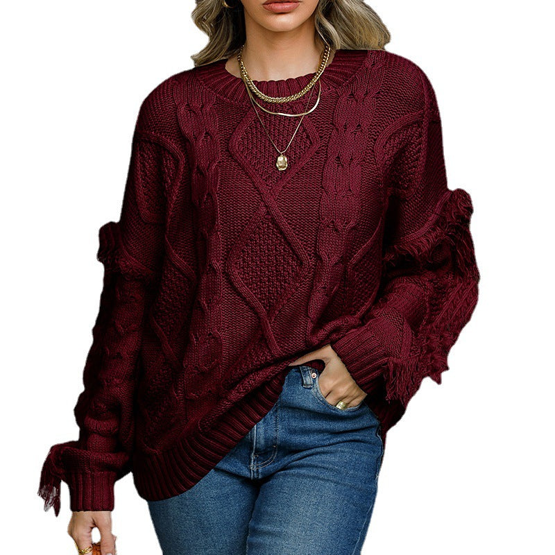 Pullover Women's Sweater Solid Color Long Sleeve round Neck Sweater