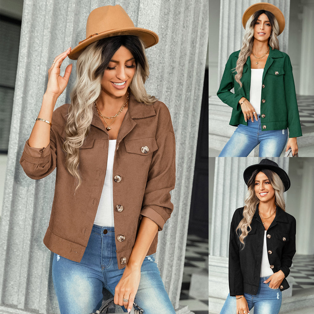 2022 Autumn and Winter New Corduroy Loose Top Fashion Women's Wear All-Matching Jacket Coat