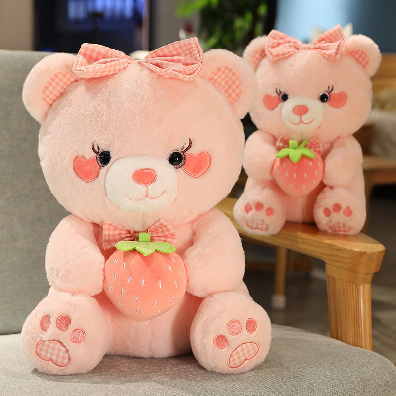 Cute Pink Strawberry Little Bear Doll Large Size Strawberry Bear Stuffed Doll Girls' Bed Children's Day Gift