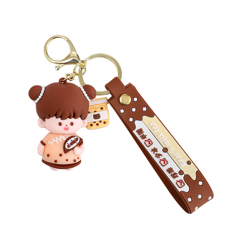 Cartoon Bubble Tea Couple Little Bear Keychain Cute Automobile Hanging Ornament Exquisite Bag Key Ring Pendants