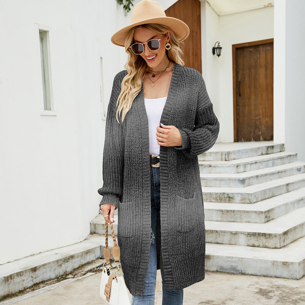 Gradient Color Knitted Cardigan Loose plus Size Multi-Color Coat Cardigan
