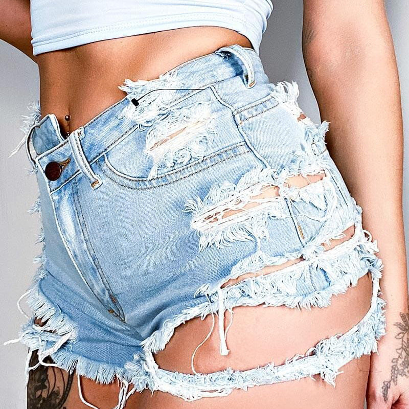 Bestseller Fashion Trendy High Waist Ripped Fringe Shorts