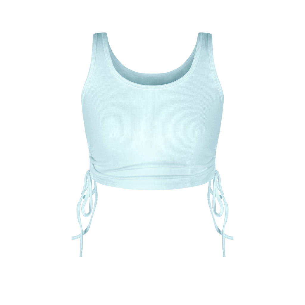Solid Color Drawstring Thread Ultra Short Vest Sexy European and American Fashion Summer Bare Midriff Top