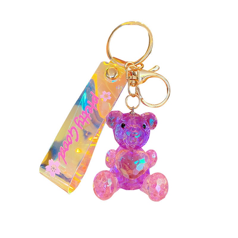 Creative Geometric Gradient Crystal Love Bear Keychain Cartoon Couple Little Bear Toy Bag Package Pendant Gift