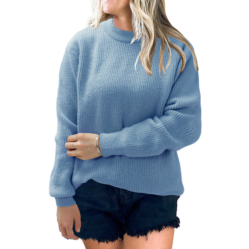 Women's Sweater round Neck Pullover Solid Color Casual Fashion All-Matching Sweater