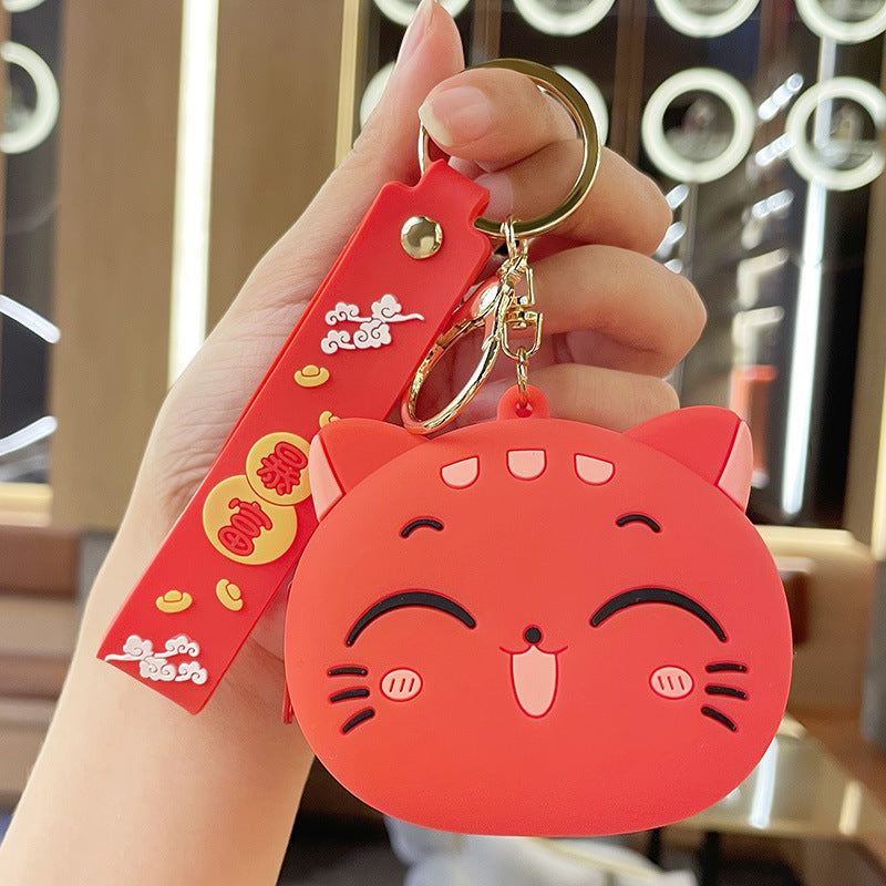 Creative Cartoon Cat Coin Purse Keychain Cute Pendant Exquisite Schoolbag Pendant Coin Earphone Storage