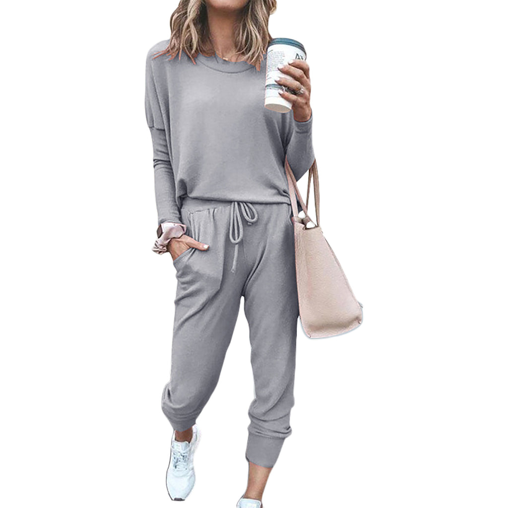 X9320 Solid Color Long-Sleeved T-shirt Two-Piece Sports Suit