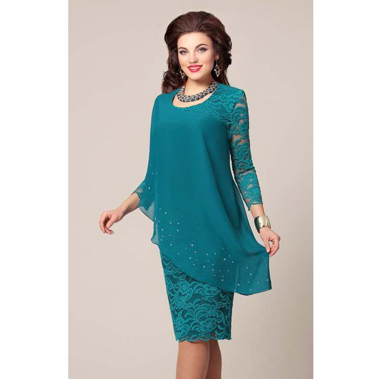 Solid Color Stitching Three-Quarter Sleeve Fashion Slim Evening Party Dress Women's Dress