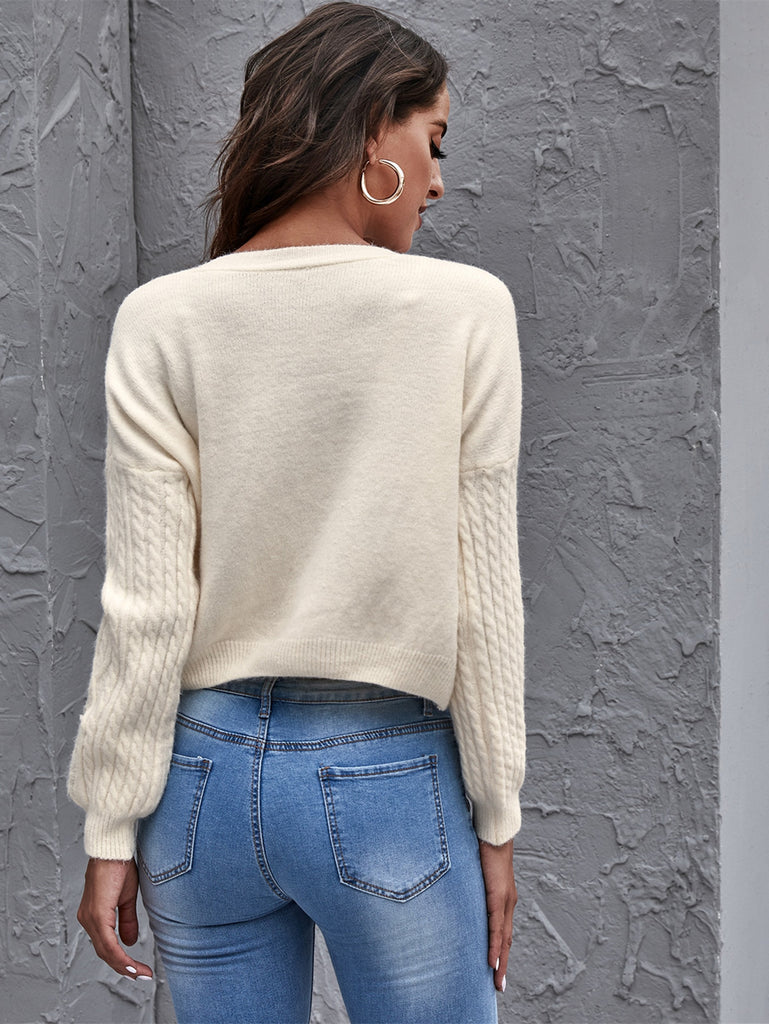 Short Front and Long Back V-neck Hole Sweater for Women