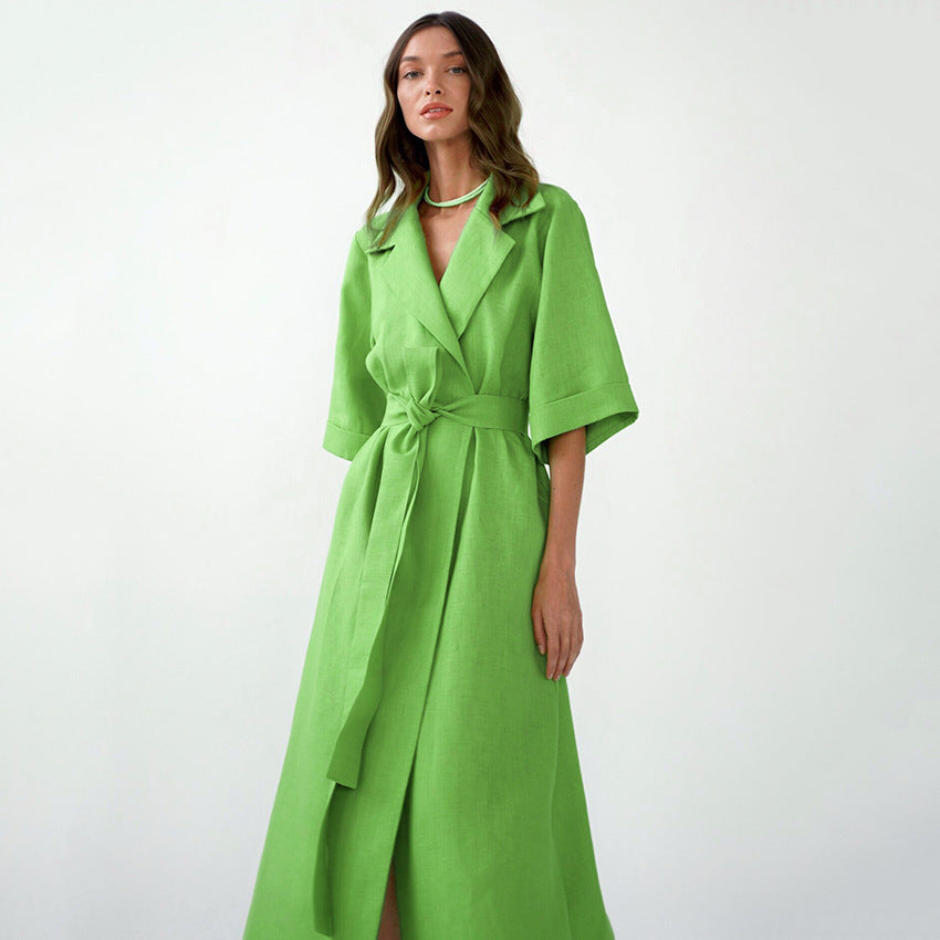 Stomach Blanket Style Suit Skirt Fashion Women's Wear Cotton and Linen Dress A- line Dress European and American Waist Dress