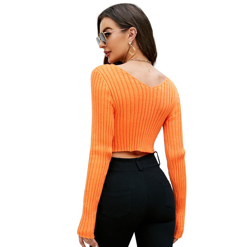 Solid Color Slim-Fit Short Knitted Cardigan Sexy Navel Thin Sun Protection Top Coat