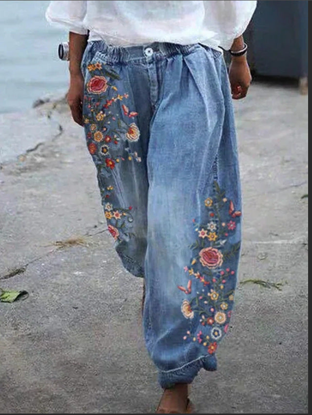 Women's Jeans Imitation Denim Lantern Trousers for Women