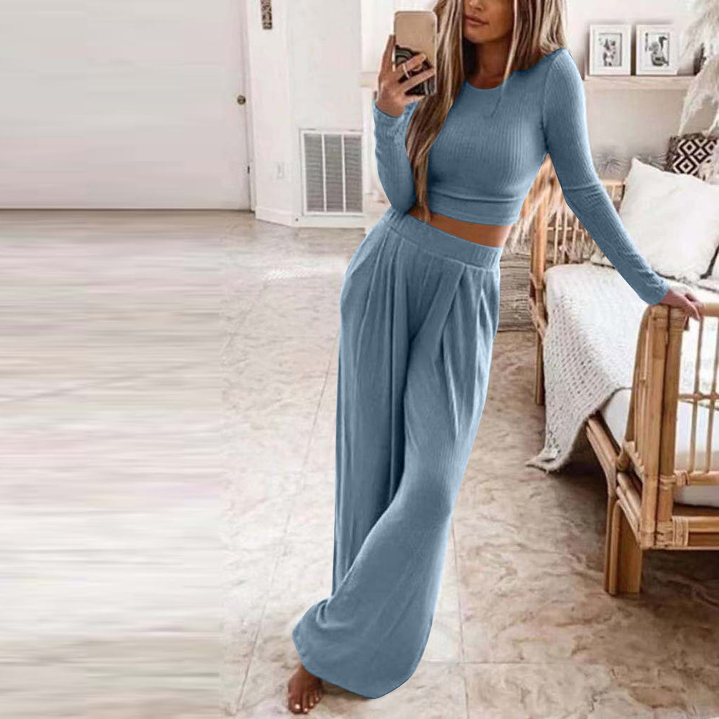 Bestseller Solid Color Knit Casual Home Two-Piece Suit for Women