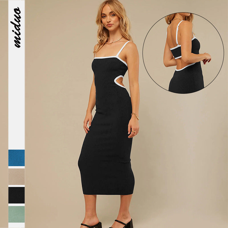 French Style High-Grade Sexy Hot Girl Strap Backless Hollow-out Tight Dress Fashion Base
