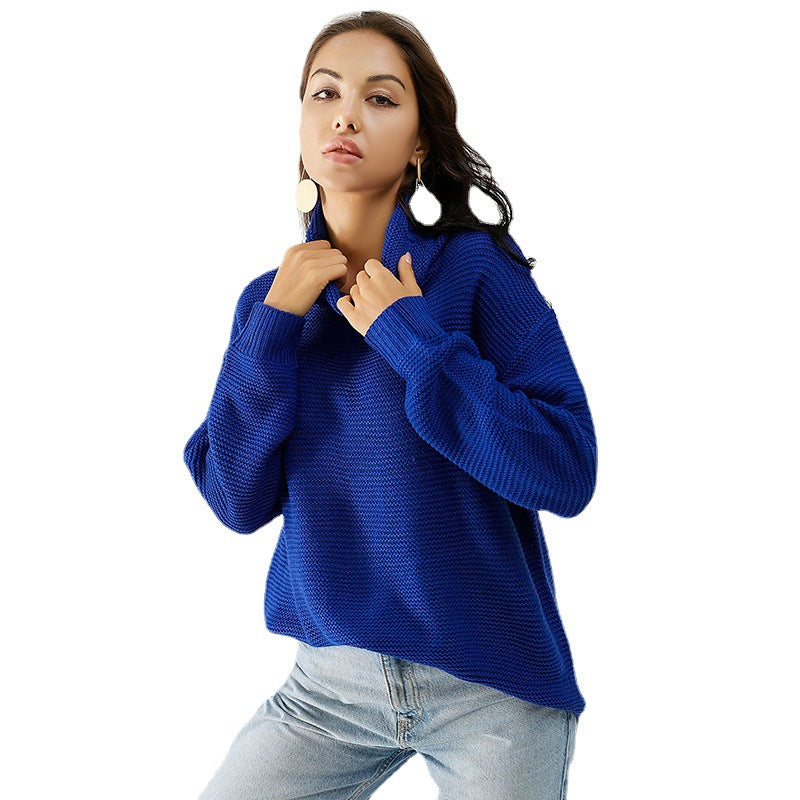 Winter Sweater Women's Color Matching Turtleneck Long Sleeve Pullover New Large Size New Loose Sweater