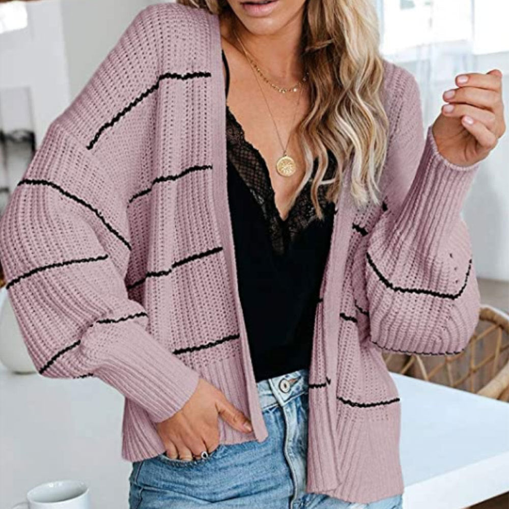 Striped Knitted Coat Commuter Ol plus Size Color Sweater Cardigan