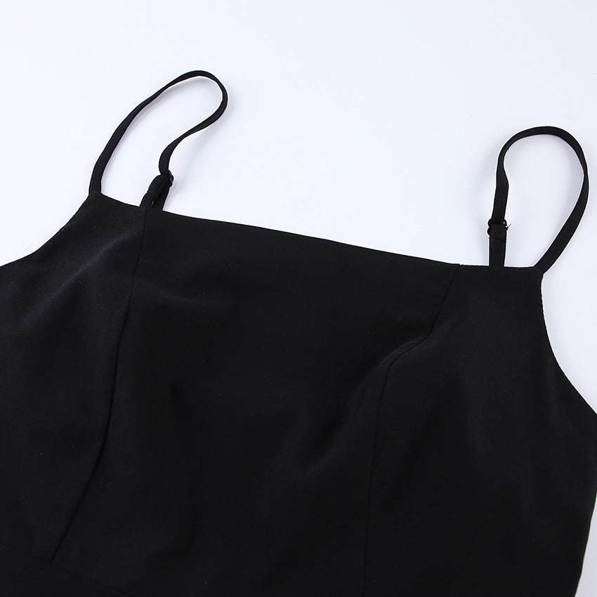 French Commuter Sling Basic Bottoming Dress Black Dress Slimming Bone Feeling Slit Dress