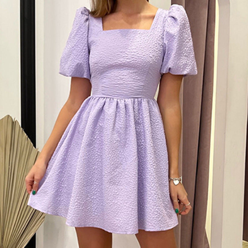 European and American Fashion Dress Puff Sleeve Short Skirt Design Sense French Style Temperament Jacquard Dress for Women