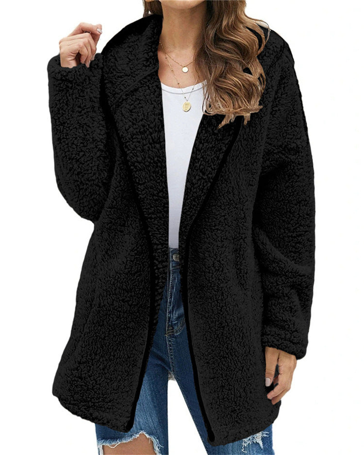 Amazon Wish AliExpress EBay Casual Solid Color Polo Collar Hooded Long Sleeve Fleece Sweatshirt Fleece Shirt